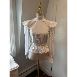 GANNI NWT Women’s White Cotton Poplin Blouse with Gold Buttons Size 0(32)